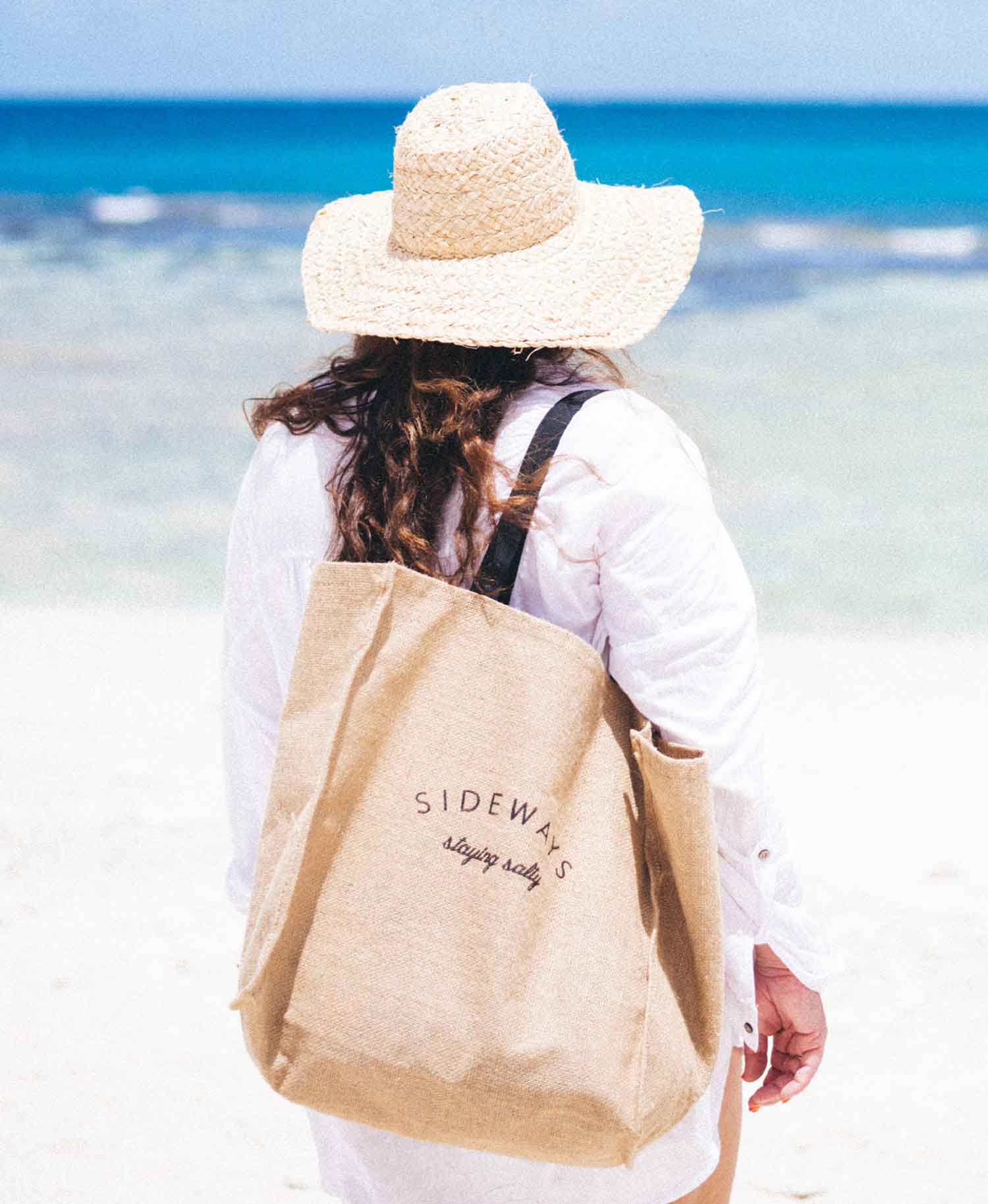 SIDEWAYS HESSIAN JUTE WATERPROOF TOTE BAG - Image 2